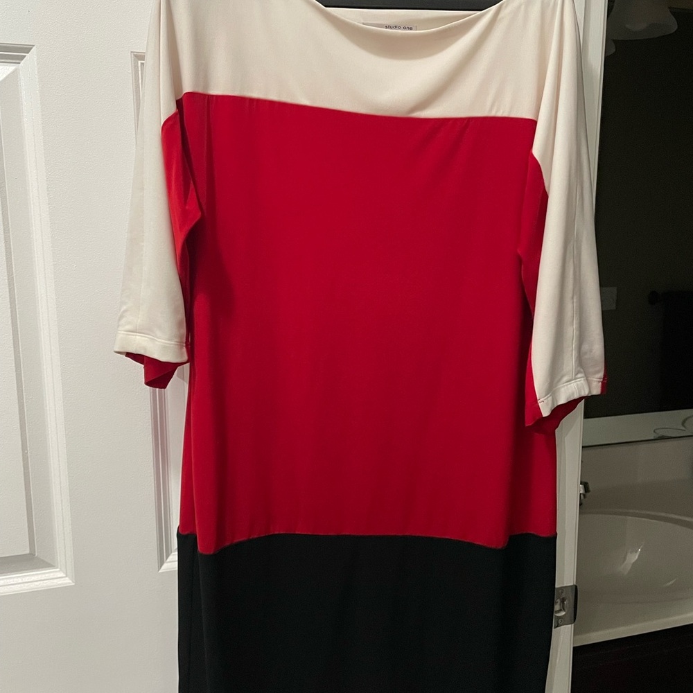 Color Block Dress - Red, Black, and White